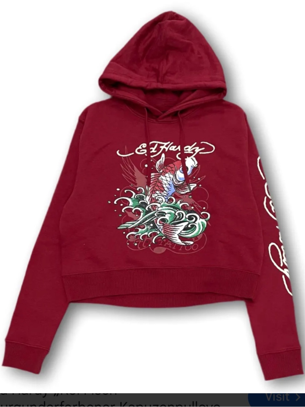Ed Hardy Retro Koi Fish / Maroon Wine / Cropped Woman’s Hoodie / medium